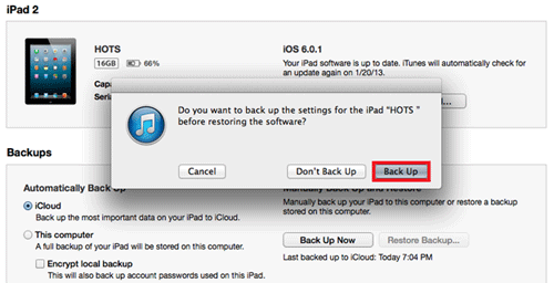 iTunes Back up iPad